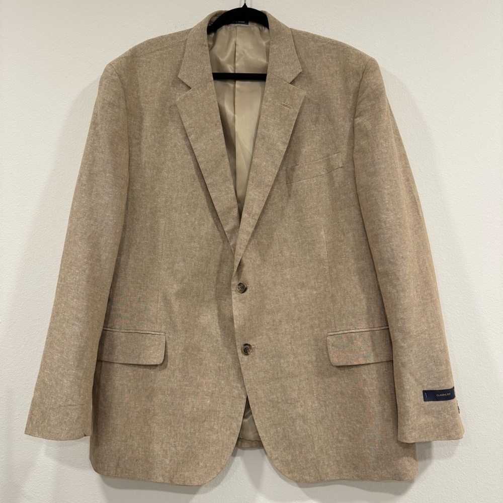 Stafford 2 Button Sport Coat Blazer Classic Fit Linen Cotton Beach Wedding 48R